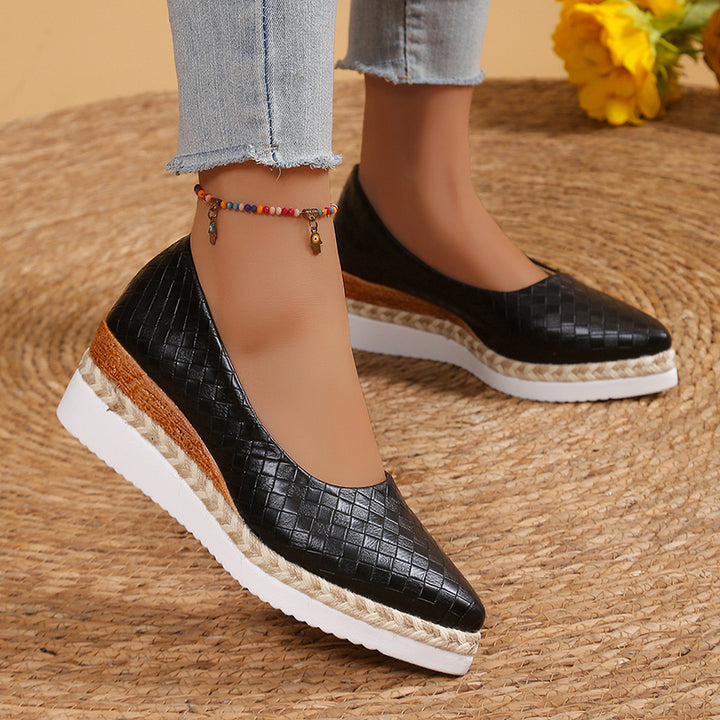 black Women's woven textured slip on wedge heels pumps