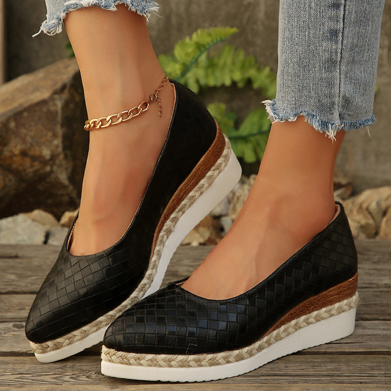Women's woven textured slip on wedge heels pumps