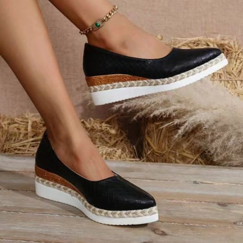 black Women's woven textured slip on wedge heels pumps