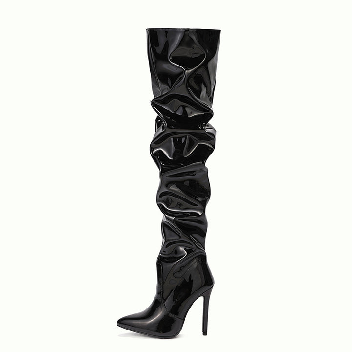 Women over the knee boots patent leather stiletto long slouch boots
