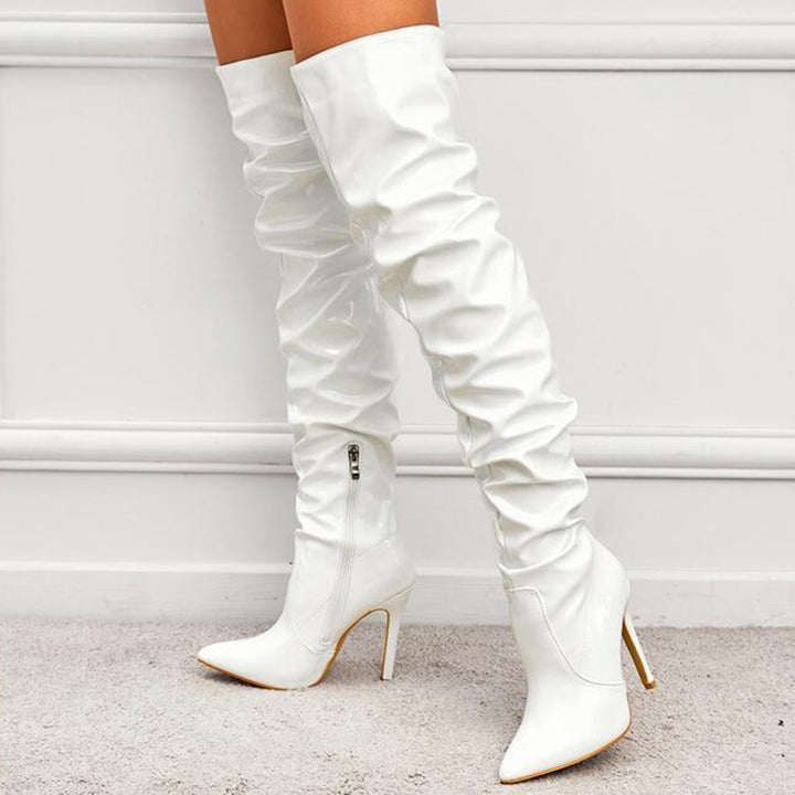 Women over the knee boots patent leather stiletto long slouch boots