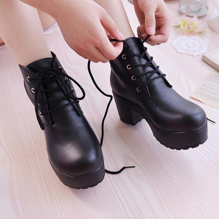 Women platform boots high heel lace up ankle boots