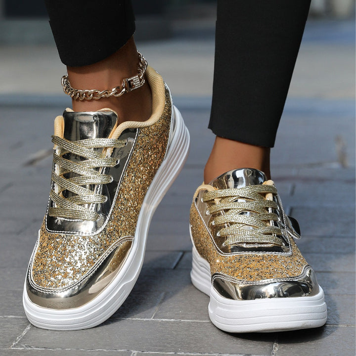 Women’s Glitter Platform Sneakers – Lace-Up Sparkle Style for Festival Looks