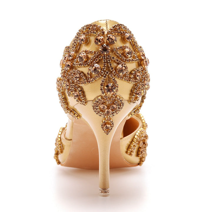 Women's rhinestone wedding heels pointed closed toe d’Orsay pumps for party
