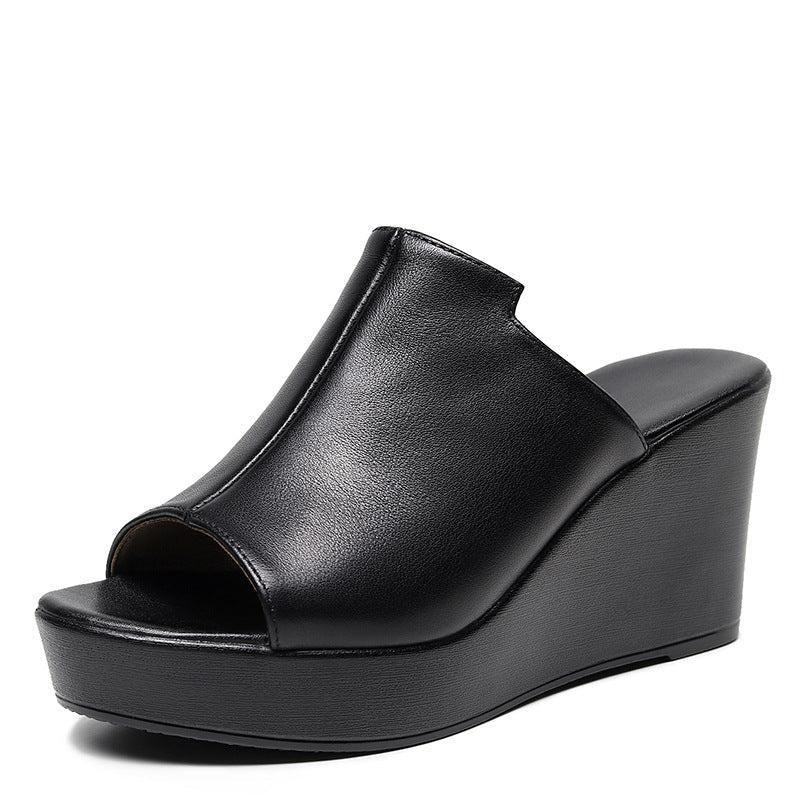 Women’s Peep Toe Platform Wedge Mules – Slip-On Style with Two Heel Heights
