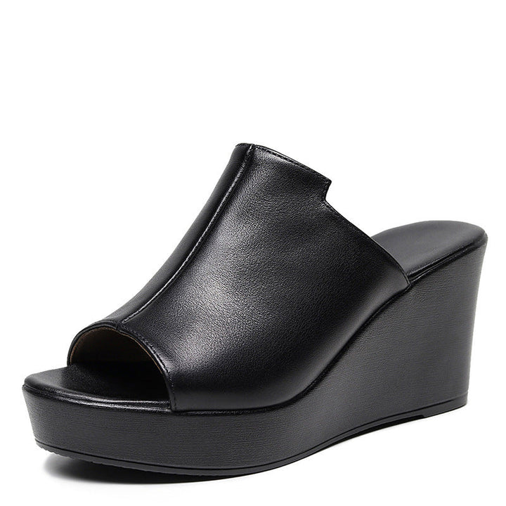 Women’s Peep Toe Platform Wedge Mules – Slip-On Style with Two Heel Heights