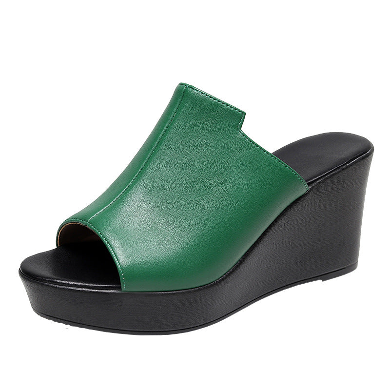 Women’s Peep Toe Platform Wedge Mules – Slip-On Style with Two Heel Heights