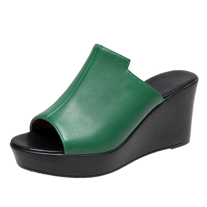 Women’s Peep Toe Platform Wedge Mules – Slip-On Style with Two Heel Heights
