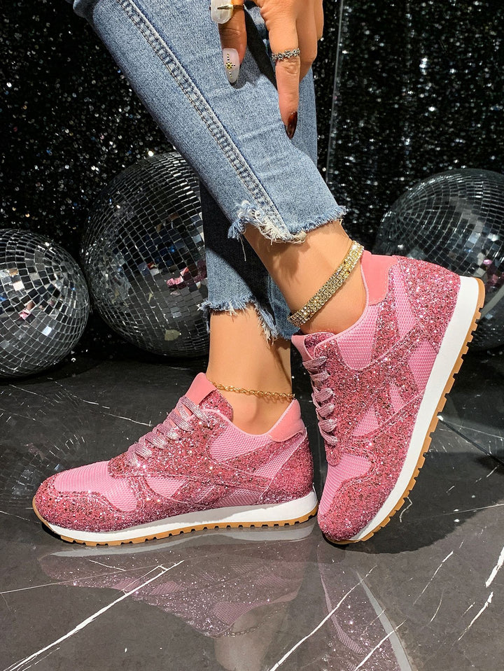 Women Glitter Rhinestone Shiny Crystal Platform Comfy Sneakers