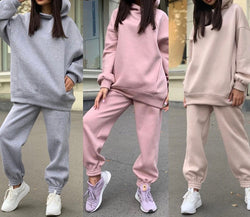 Women's hoodie with pockets and sweatpants 2 pieces tracksuits | Fall winter chunky workout fitness outfits