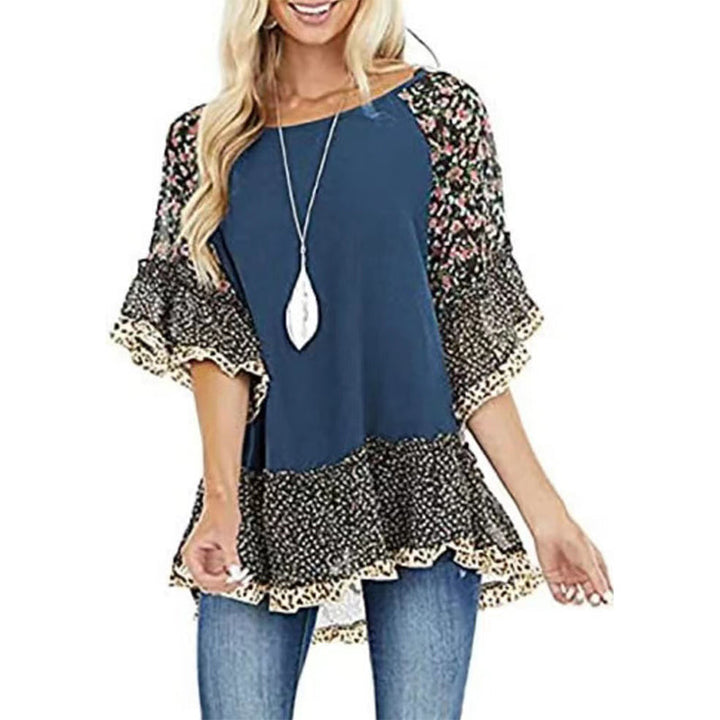 Women's floral printed half sleeves batwing sleeves tops spring summer ruffles pullovers tops