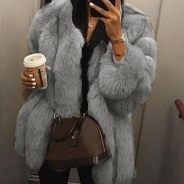 Women faux fur mid-long open front chunky coat | bubble fluffy coat 15 colors