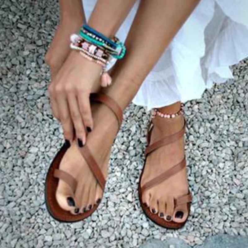 Fashion Toe Ring Flat Strappy Sandals For Women - fashionshoeshouse
