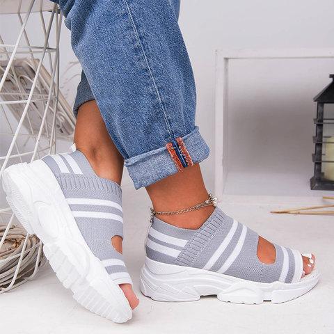 Soft Breathable Sport Sandals Hollow Out Peep Toe Chunky Comfy Sandals - fashionshoeshouse