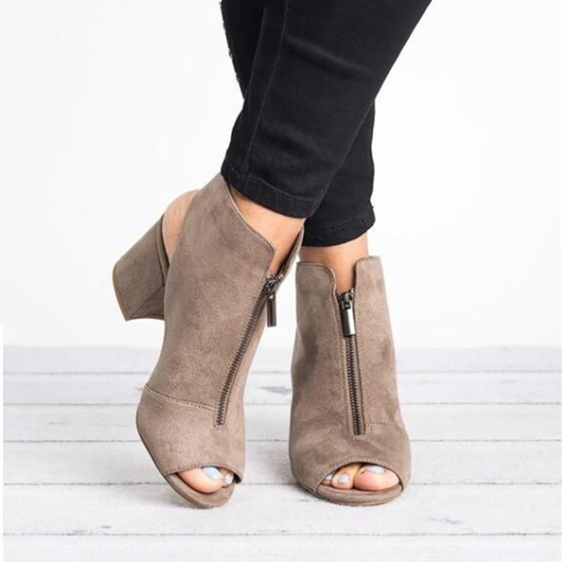 Women's peep toe front zipper sandals booties