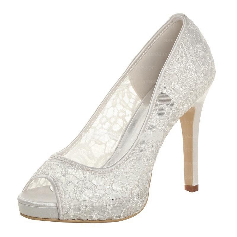 Women's lace wedding platform peep toe stiletto heels