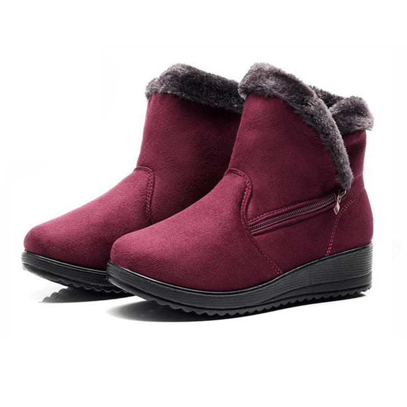 Women's faux fur lining warm snow boots short winter boots with zipper