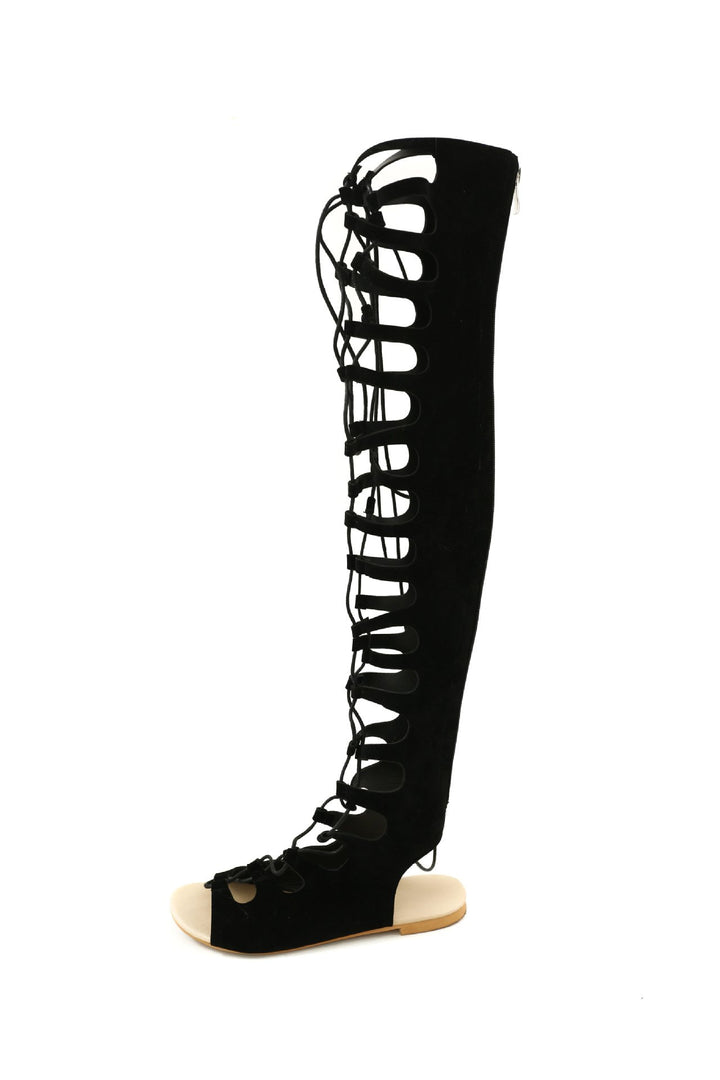 Women's front lace peep toe thigh high sandals