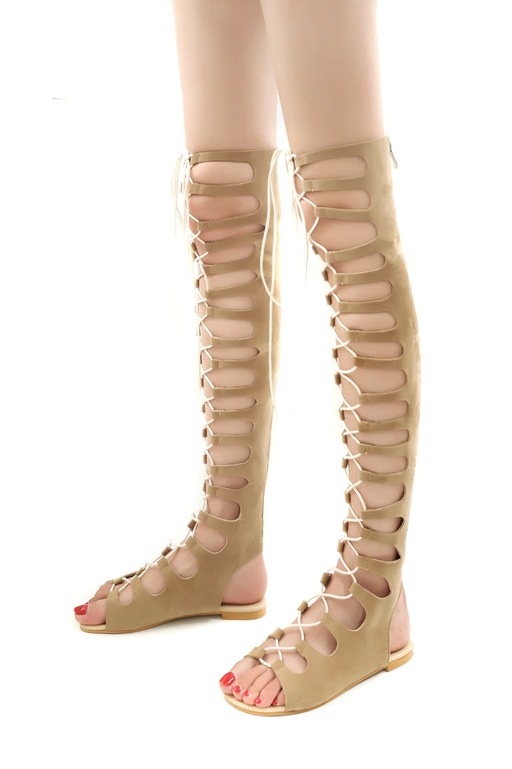 Women's front lace peep toe thigh high sandals