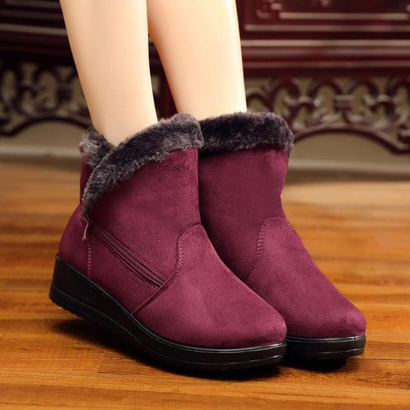 Women's faux fur lining warm snow boots short winter boots with zipper