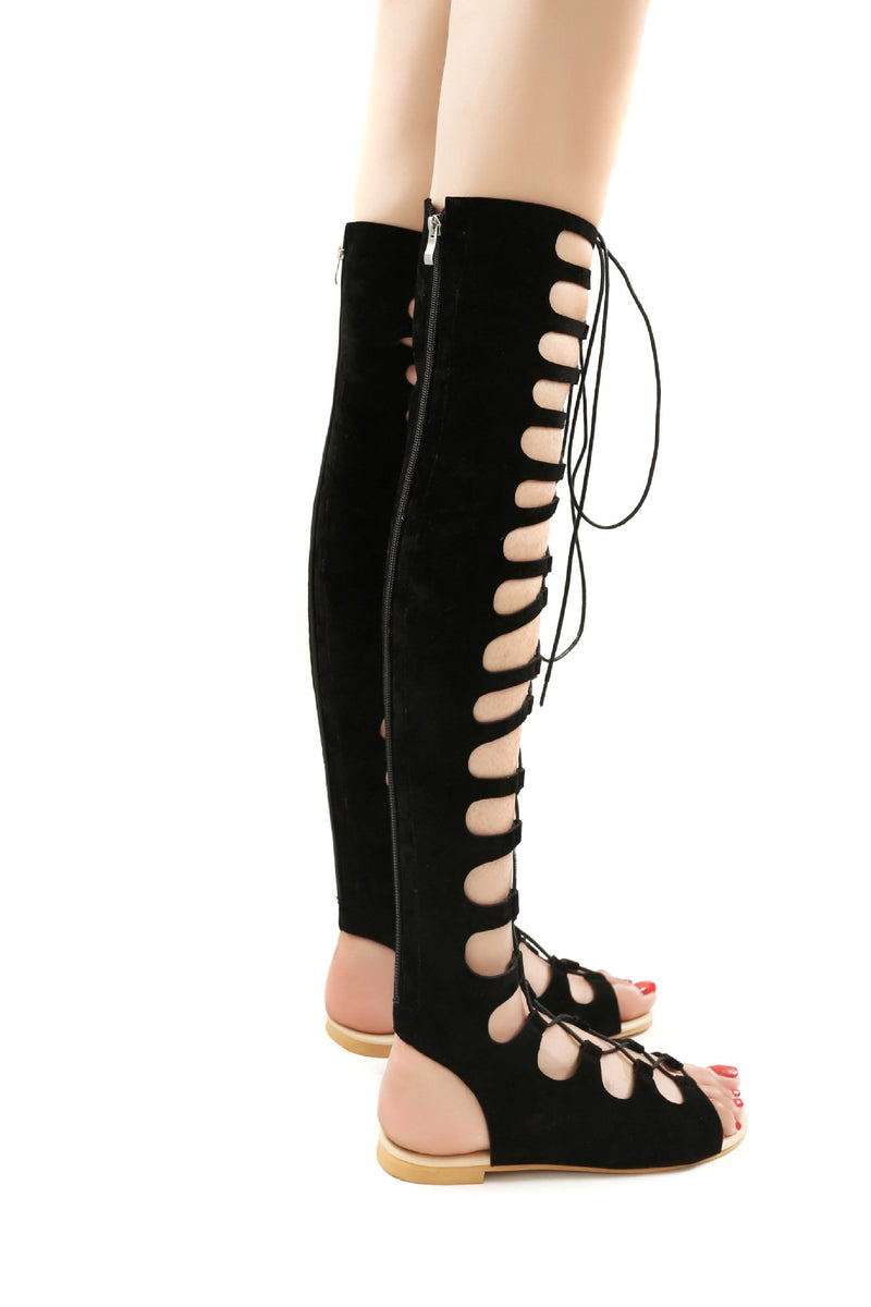 Women's front lace peep toe thigh high sandals