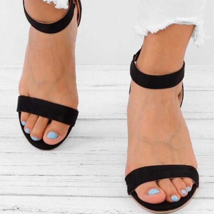 Medium Heel Upper Suede Peep Toe Sandals - fashionshoeshouse