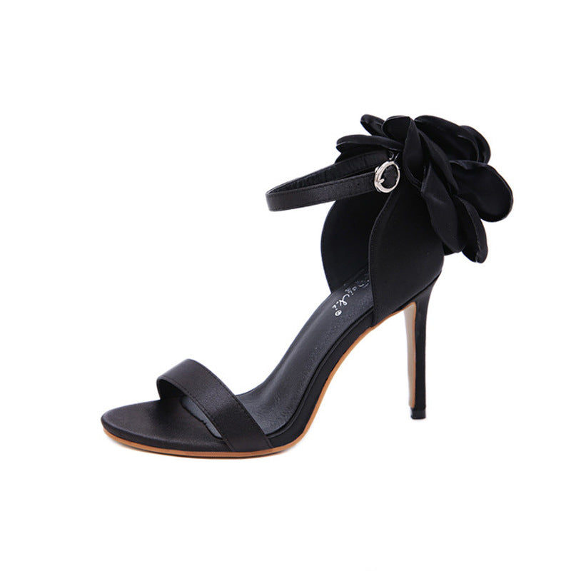 Flower tie back heels | party banquet dress ankle strap stiletto heels