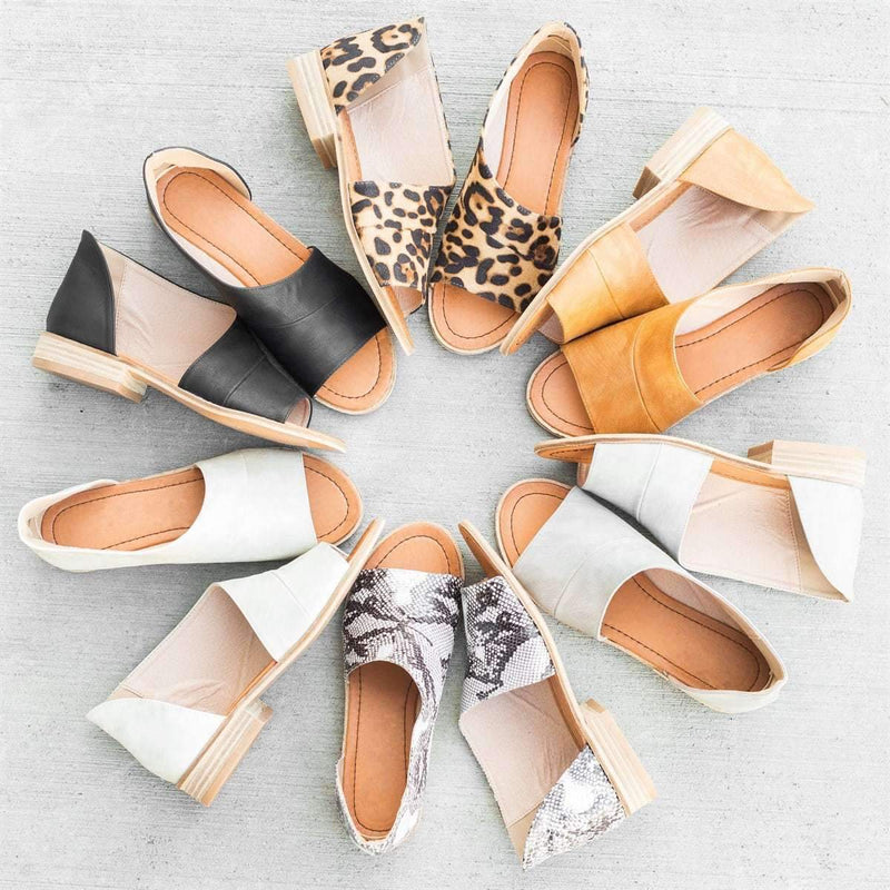 Leopard Peep Toe Side Hollow Low Chunky Sandals - fashionshoeshouse