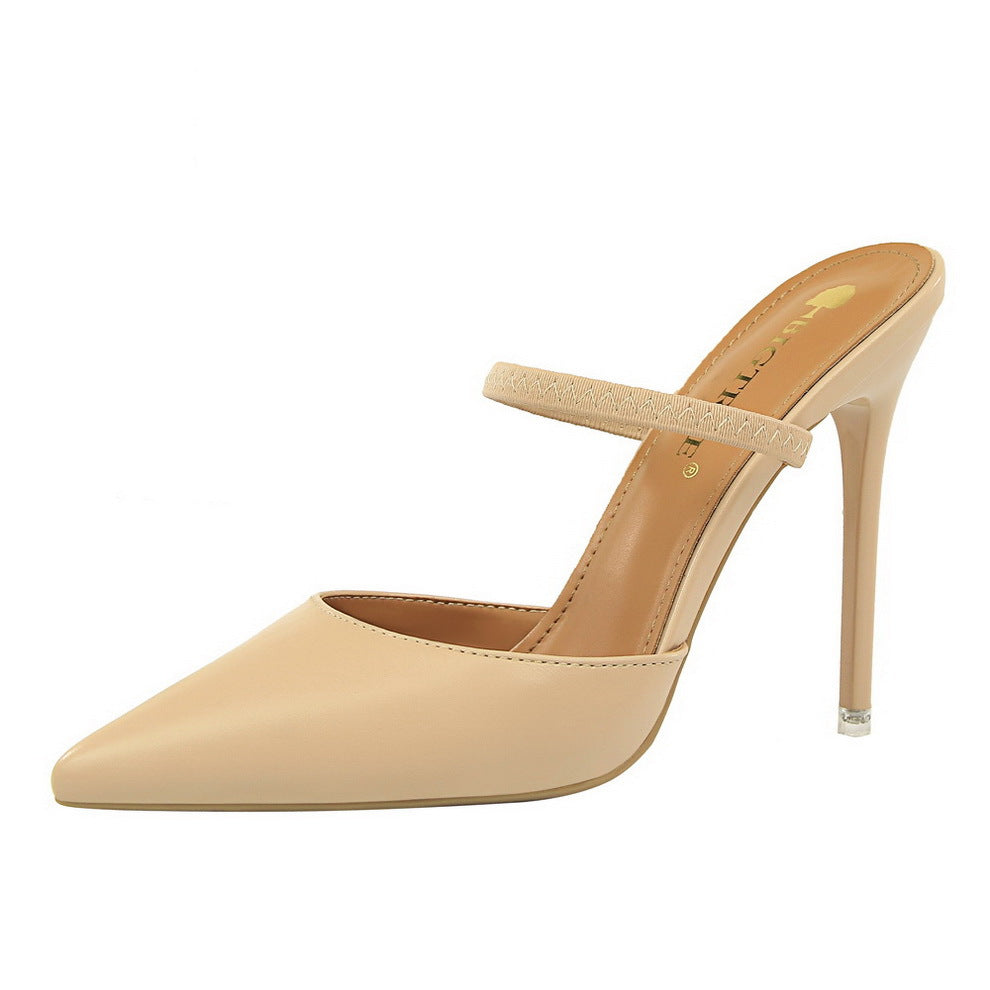 Lady's elegant  stiletto mules pointed closed toe backless slip on stiletto heels