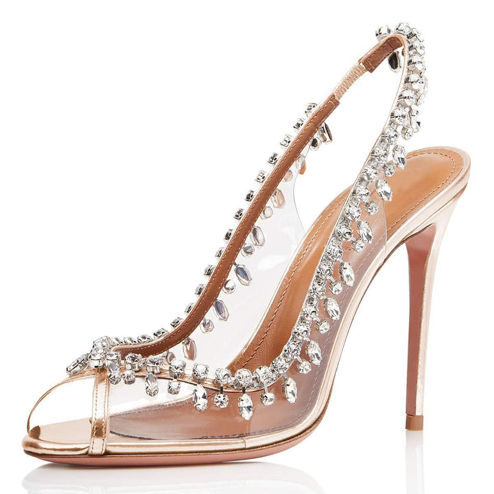 Women's peep toe rhinestones clear wedding high heels