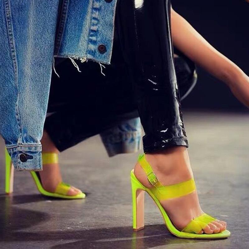 Women's neon color clear strap peep toe high heel sandals for party