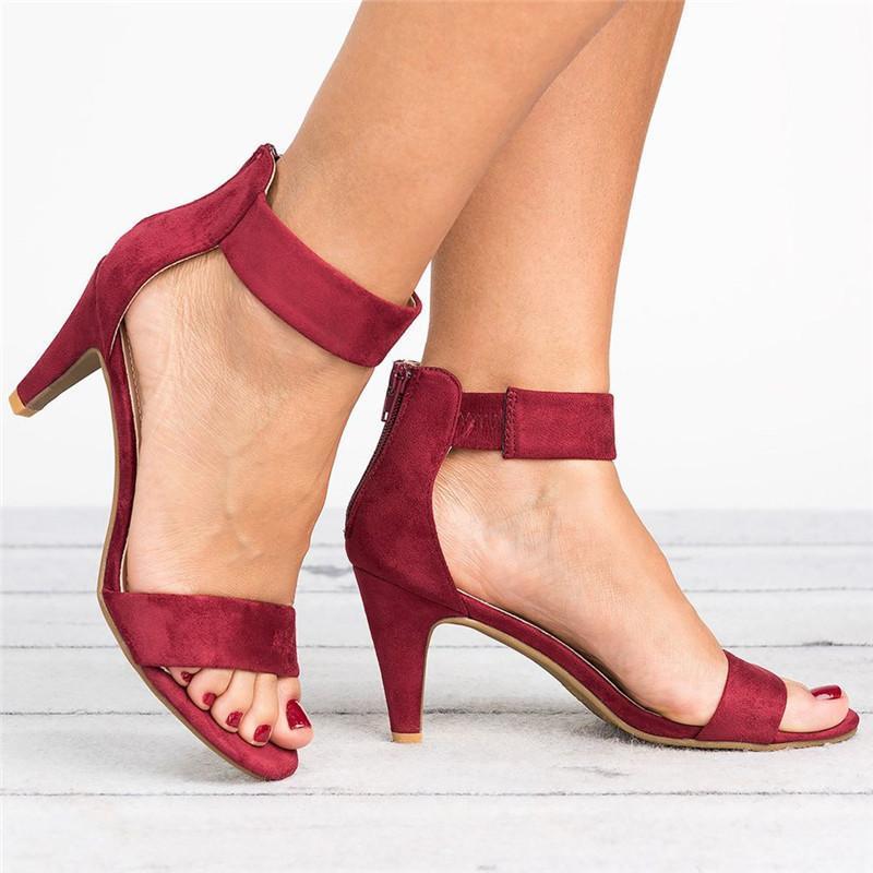 Medium Heel Upper Suede Peep Toe Sandals - fashionshoeshouse