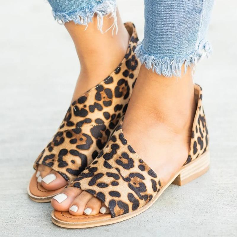 Women Leopard Snakeskin Open Toe Sandals - fashionshoeshouse
