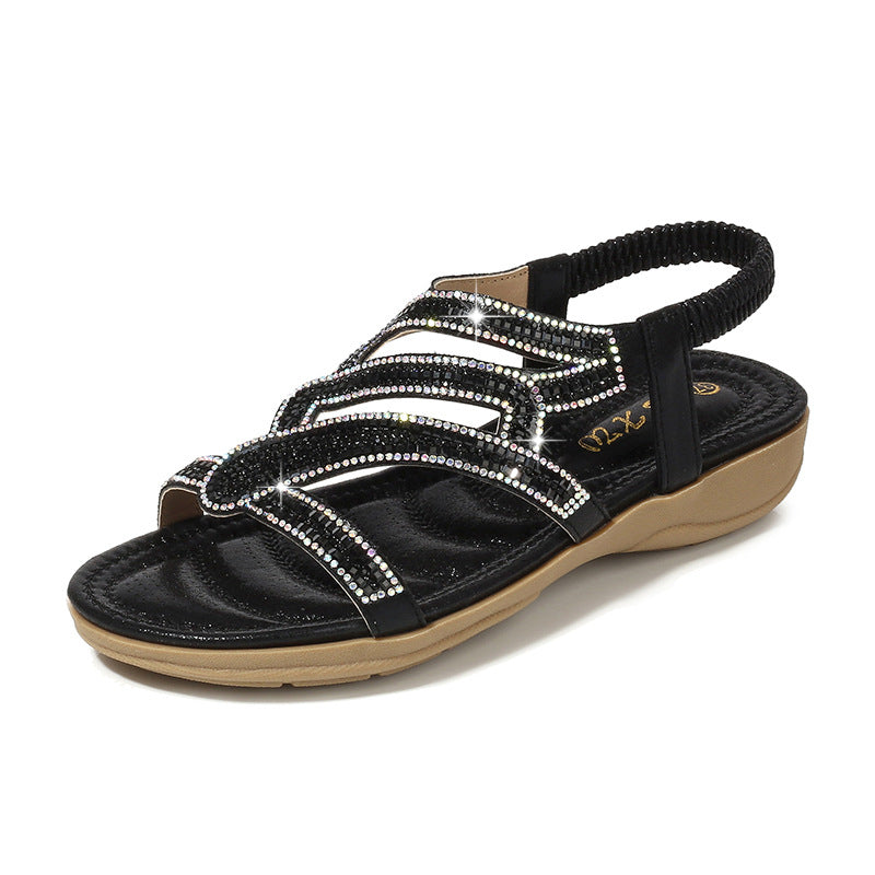 Women's sparkly gladiator sandals Bohemia rhinestone bling sandals Cute beach sandals open toe