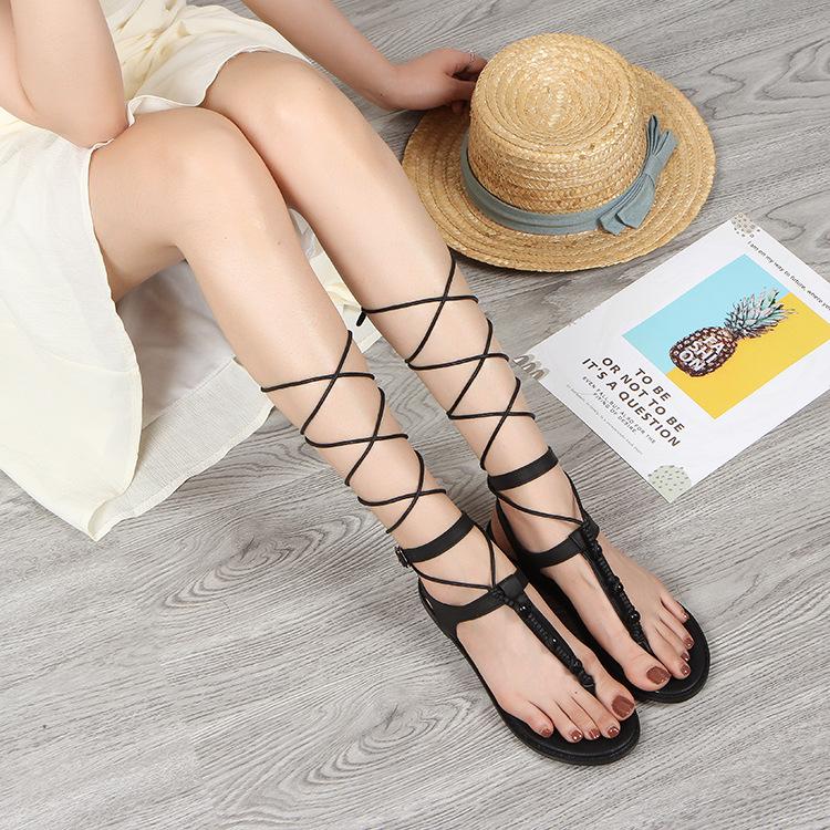 Women's clip toe flat criss cross lace-up sandals