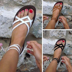 Women's flat ankle lace-up gladiator sandals