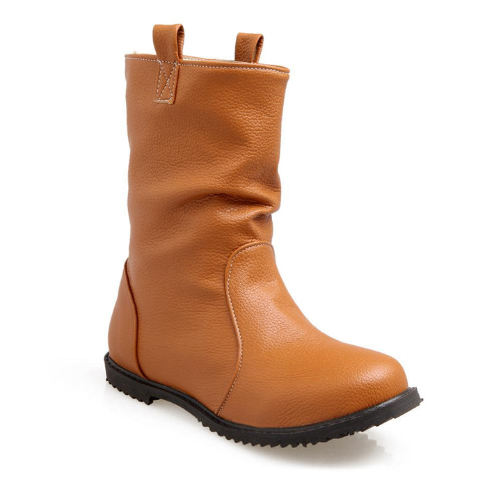 Women soft slip on PU leather slouch mid calf boots