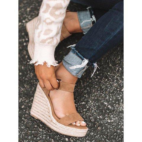 Women's peep toe espadrille platform wedge sandals