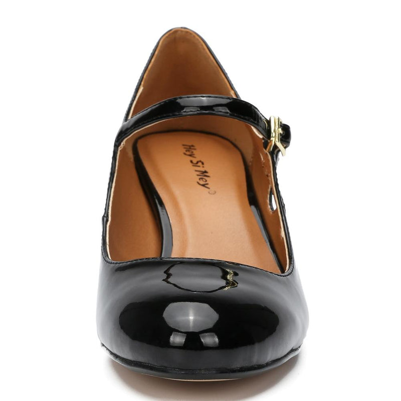 Women's vintage retro closed round toe shoe with ankle strap