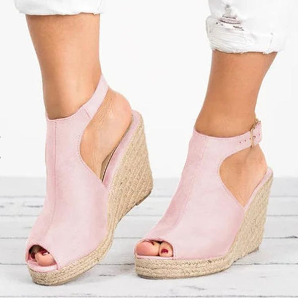 Women's peep toe espadrille platform wedge ankle strap buckle sandals
