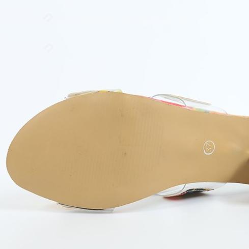 Women's colorful color block chunky peep toe mule sandals