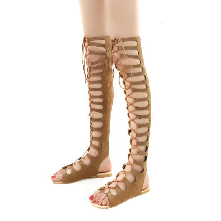 Women's front lace peep toe thigh high sandals