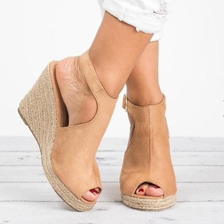 Women's peep toe espadrille platform wedge ankle strap buckle sandals