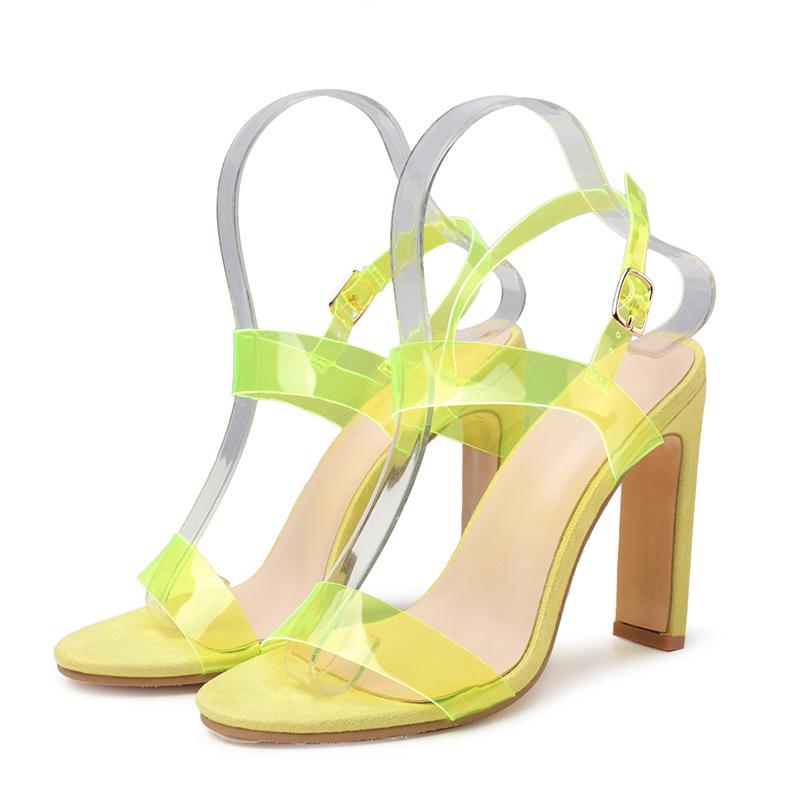 Women's neon color clear strap peep toe high heel sandals for party