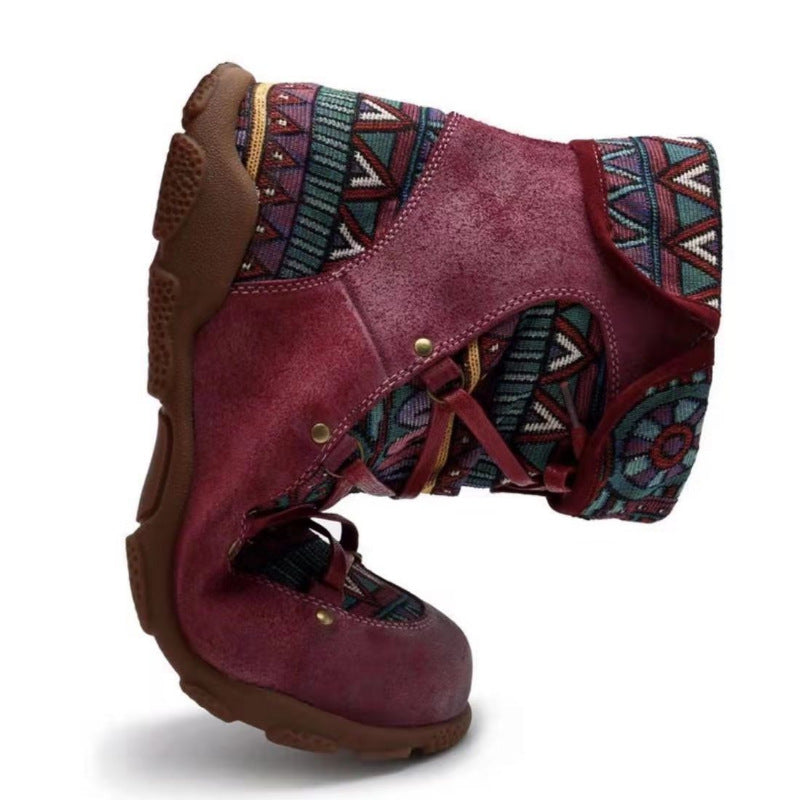 Women's retro boho ankle boots with zipper floral short boos for fall/winter