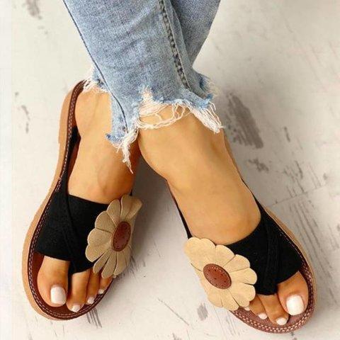 Summer Beach Casual Suede Flowers Slides Flat Sandals - fashionshoeshouse