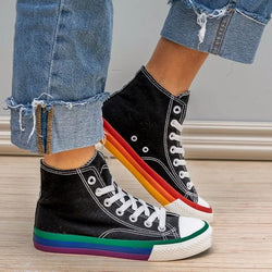 Colorful Daily Canvas Sneakers Flat Heel Lace Up Sneakers - fashionshoeshouse