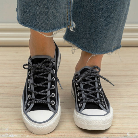 Women Retro Canvas Sneakers Casual Lace Up Flat Sneakers - fashionshoeshouse