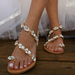 Rhinestone Date Travel Flat Wedding Sandals - fashionshoeshouse