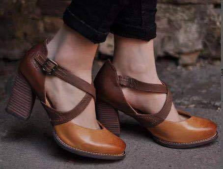 Women's chunky heels closed toe sandals Criss strap block heels sandals